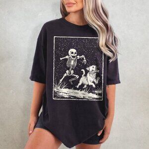 Halloween Dog T-Shirt, Retro Skeleton Dog Spooky Tee